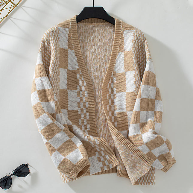 Women Sweater Lantern Sleeve Khaki