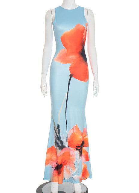 SS Floral Print Dress Blue