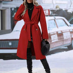 Women’s Double-breasted Trench Coat With Belt Winter Red