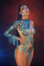 Mesh Stretch Rhinestone Dress
