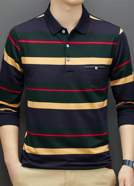 SS Men's Striped Polo Top Dark Green