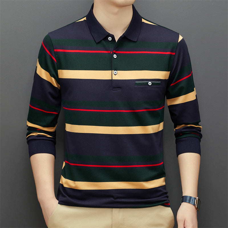 Men's Striped Polo Top Dark Green
