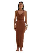 SS Backless Sheath Dress Brown