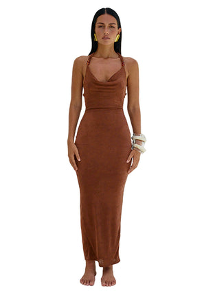 SS Backless Sheath Dress Brown