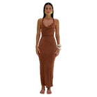 Backless Sheath Dress Brown