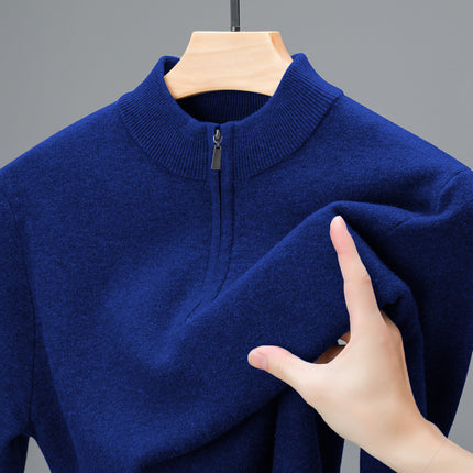 Men's Half-high Collar Zipper Sweater Blue