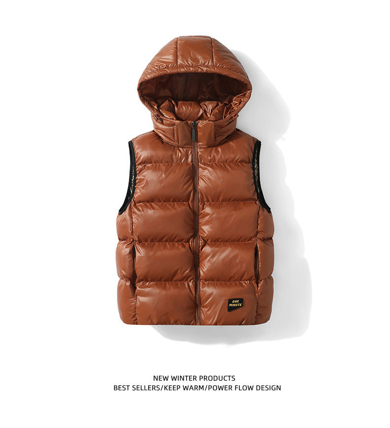 Padded Down Jacket Hooded Vest Brown