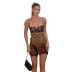 Sexy Leopard-print Slim-fit Backless Lace Sling Dress