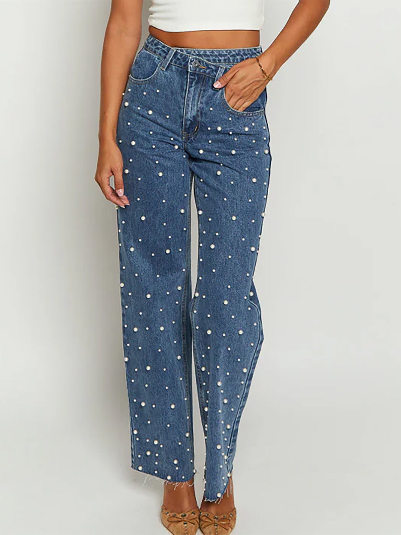 SS Straight-leg Frayed Jeans