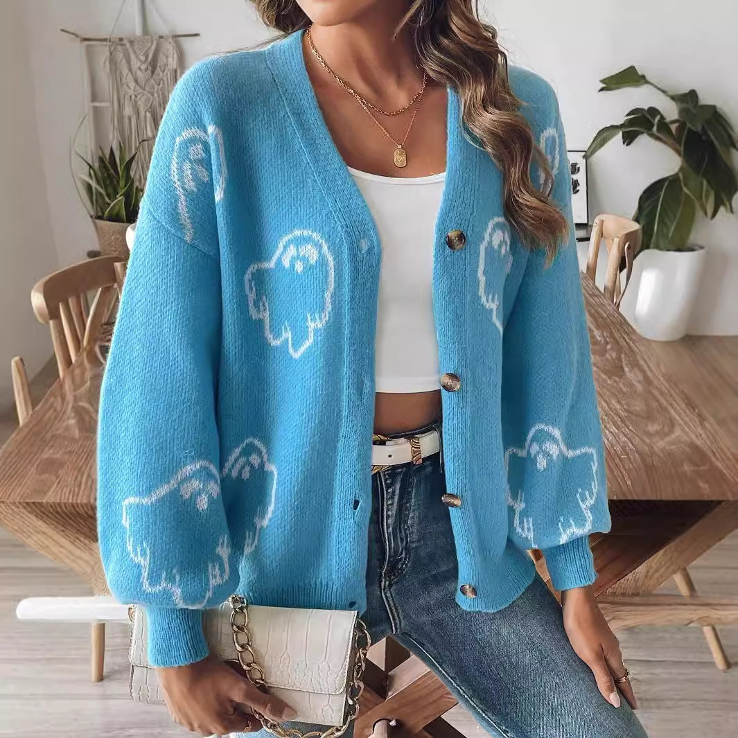 Halloween Loose Casual Button Sweater