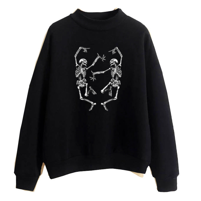 Halloween Dancing Skull Fun Print Pullover Black