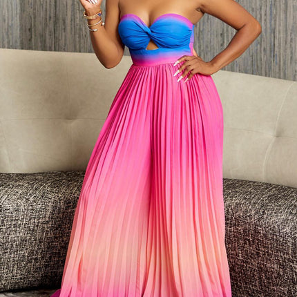 Summer Sexy Tube Top Backless Gradient Color Wide Leg Jumpsuit