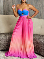 Summer Sexy Tube Top Backless Gradient Color Wide Leg Jumpsuit