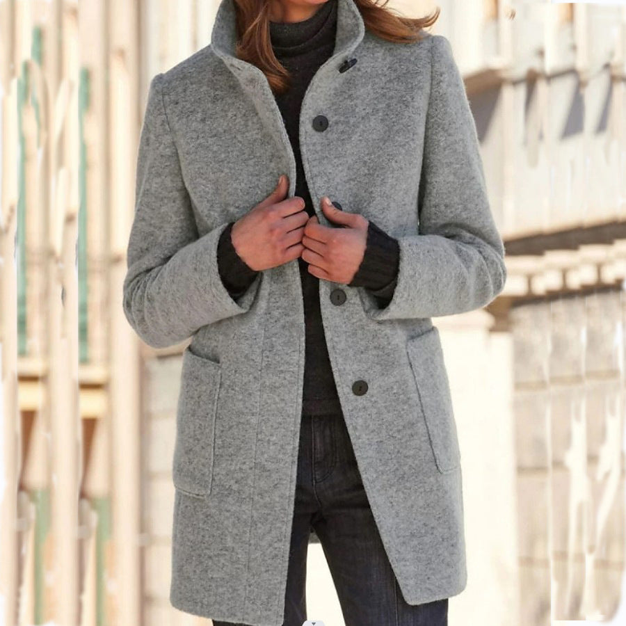 Women’s Winter Casual Button Outwear Coat Light Gray