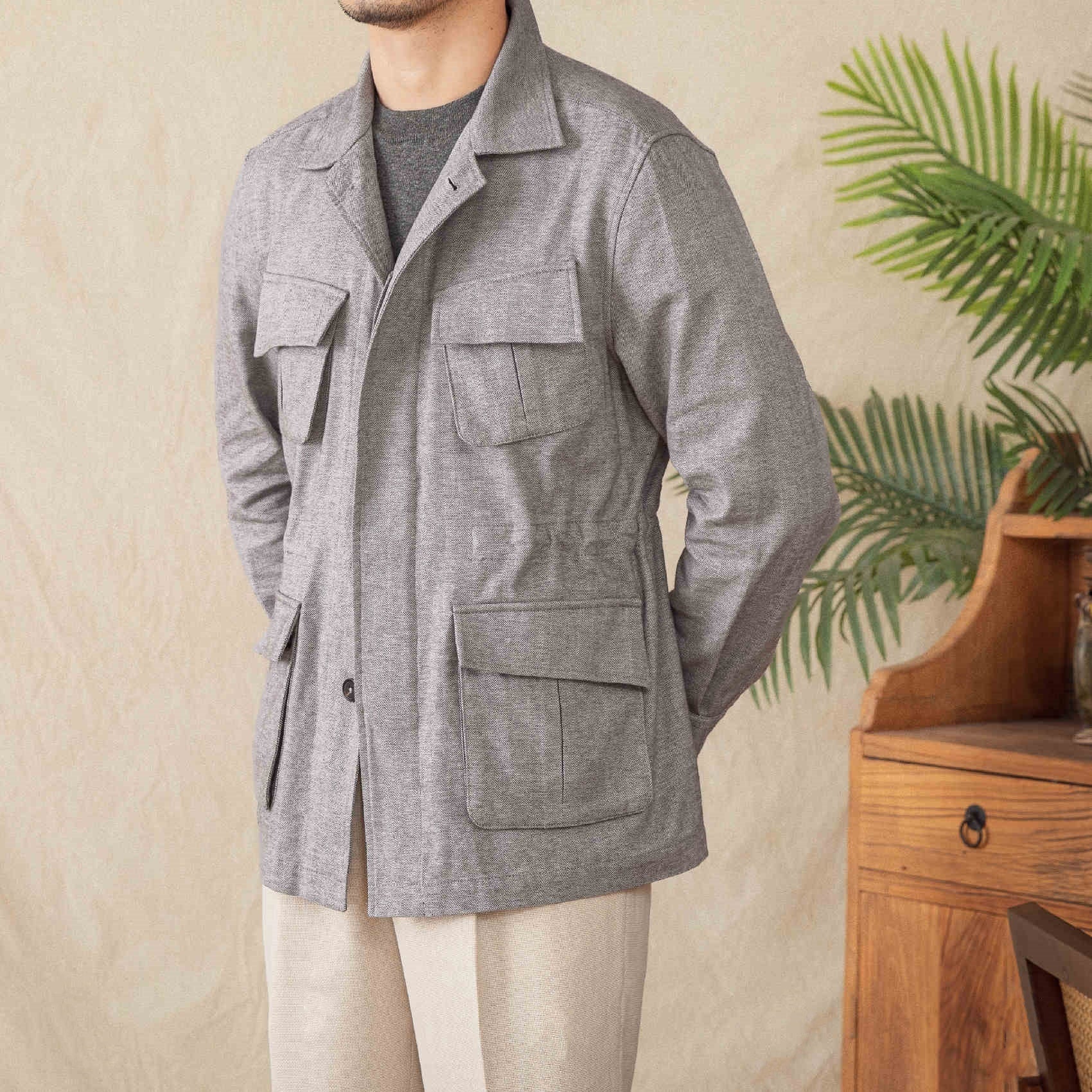 Men's Herringbone Casual Retro Jacket Gray
