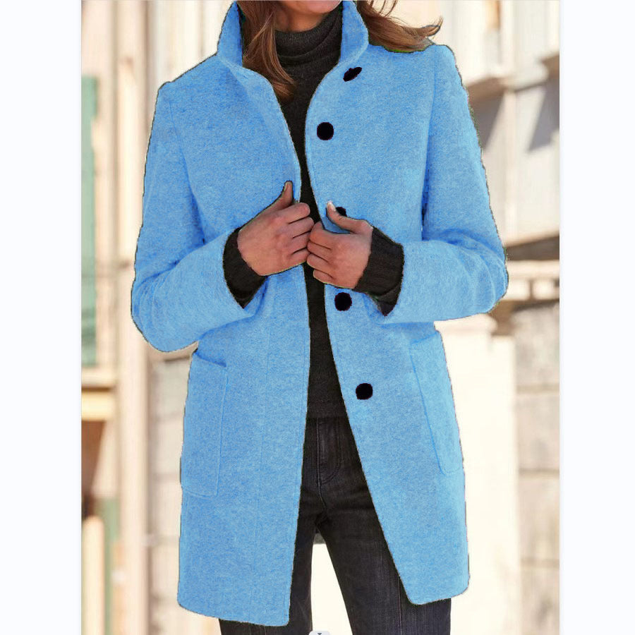 Women’s Winter Casual Button Outwear Coat Light blue