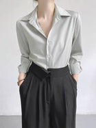 Women's Green Satin Shirt Light Silver Gray