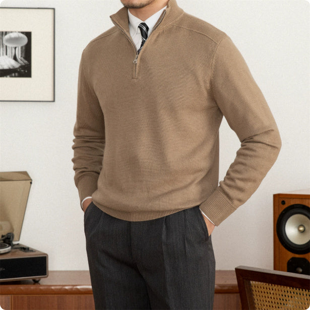 Men's Stand Collar Wool Sweater Brown