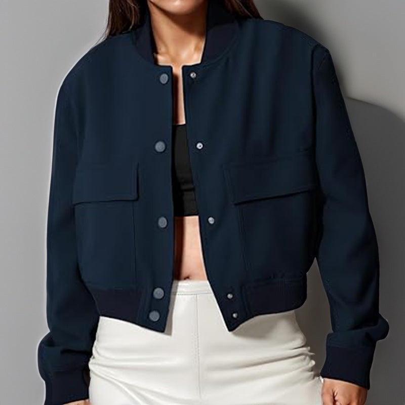 Women’s Button Stand-collar Jacket Navy Blue
