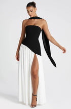 Sexy Backless Tube Top Split Dress Black & white
