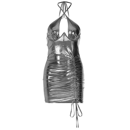 Women's Hollow-out Halter Lace Pleated Dress