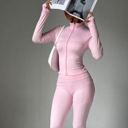 Women's Zipper Jacket High Waist Suit