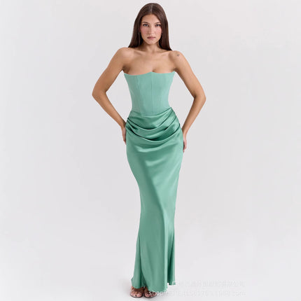 Women's Bandeau Backless Party Evening Dress Green