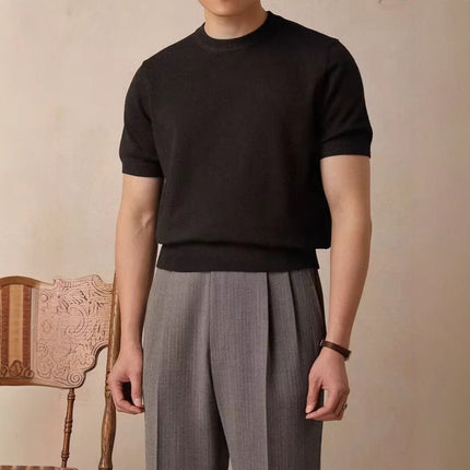 Men's Round Neck Short Sleeve Knitted T-shirt