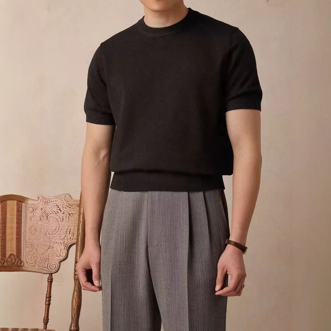 Men's Round Neck Short Sleeve Knitted T-shirt