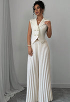 Lapel Button Vest Top And Pleated Pants set White