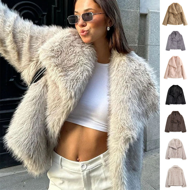 Winter Plush Coat Fashion Thicken Lapel Outwear Jacket