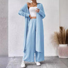 women's Long Shirt Wide Leg Pants Two-piece Set Light blue