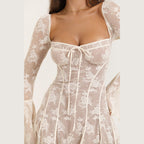 Lace Square Collar Bell-bottom Dress