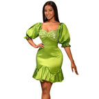 Sequin Stitching Ruffled Banquet Sheath Evening Dress