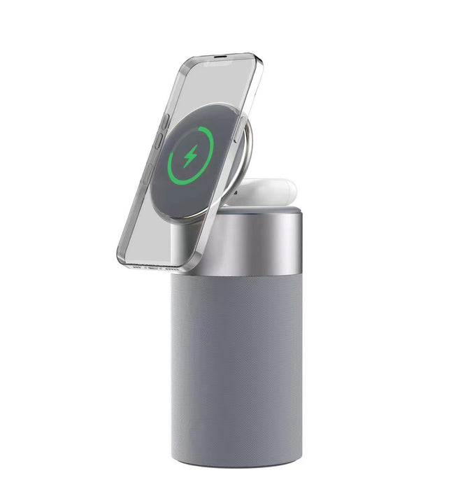 3 In 1 Multi-Function IPhone And AirPods Wireless Charger Portable Bluetooth Speaker Grey