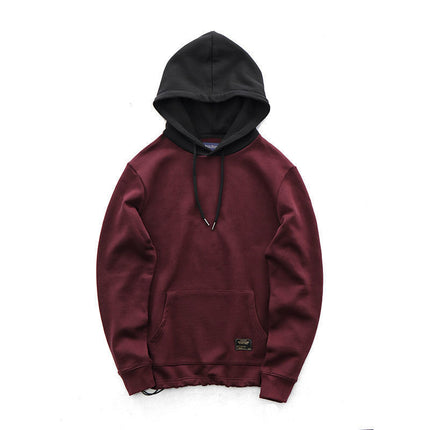 Men's Retro Contrast Color Hoodie Red