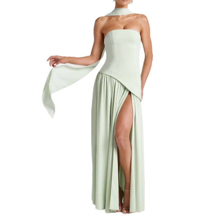 Sexy Backless Tube Top Split Dress