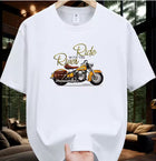 Men's Fashion Casual Motorcycle Pattern Printed T-shirt White