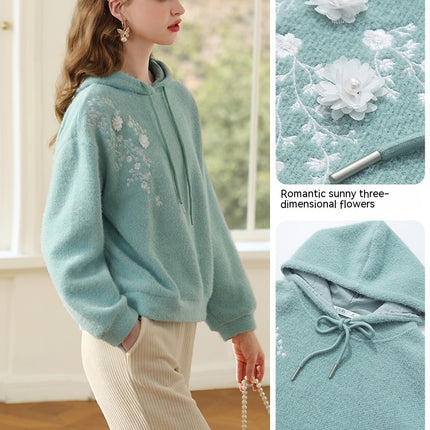 Green Hooded Sherry Embroidered Soft And Sticky For Women