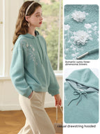 Green Hooded Sherry Embroidered Soft And Sticky For Women