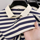 Jacquard Stripes Breathable Polo T-Shirt Navy Blue