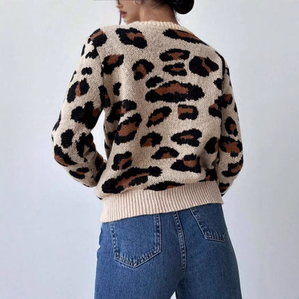 Retro Commute Leopard Print Pullover Sweater