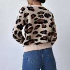 Retro Commute Leopard Print Pullover Sweater