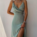Slit Sling Summer Suspender Dress Green