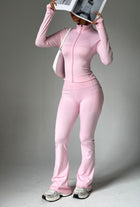 Women's Zipper Jacket High Waist Suit Pink