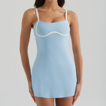 Chest Cushion Anti Glare Leggings Sports Skirt Light blue
