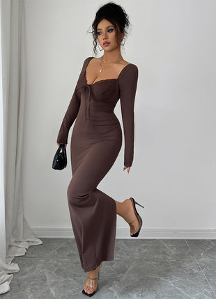 SS Hip Skirt Dress Brown