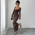 SS Hip Skirt Dress Brown