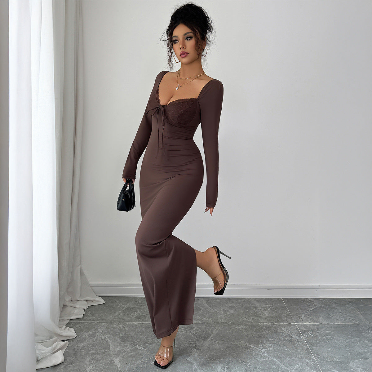 SS Hip Skirt Dress Brown
