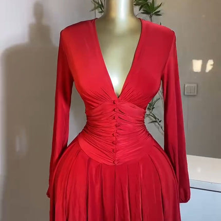 Women's French-Style Puff Sleeve V-Neck Mini Dress | 6 Colours